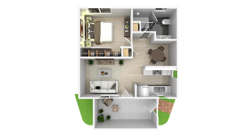 Floor plan for 1 bed, 1 bath, 530 sqft